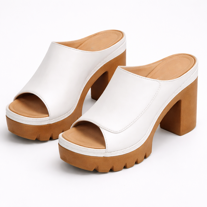 Louise | Leder-Plateau-Mule mit Blockabsatz