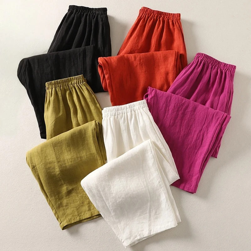 Amalia — Fließende Hose aus Baumwolle und Leinen
