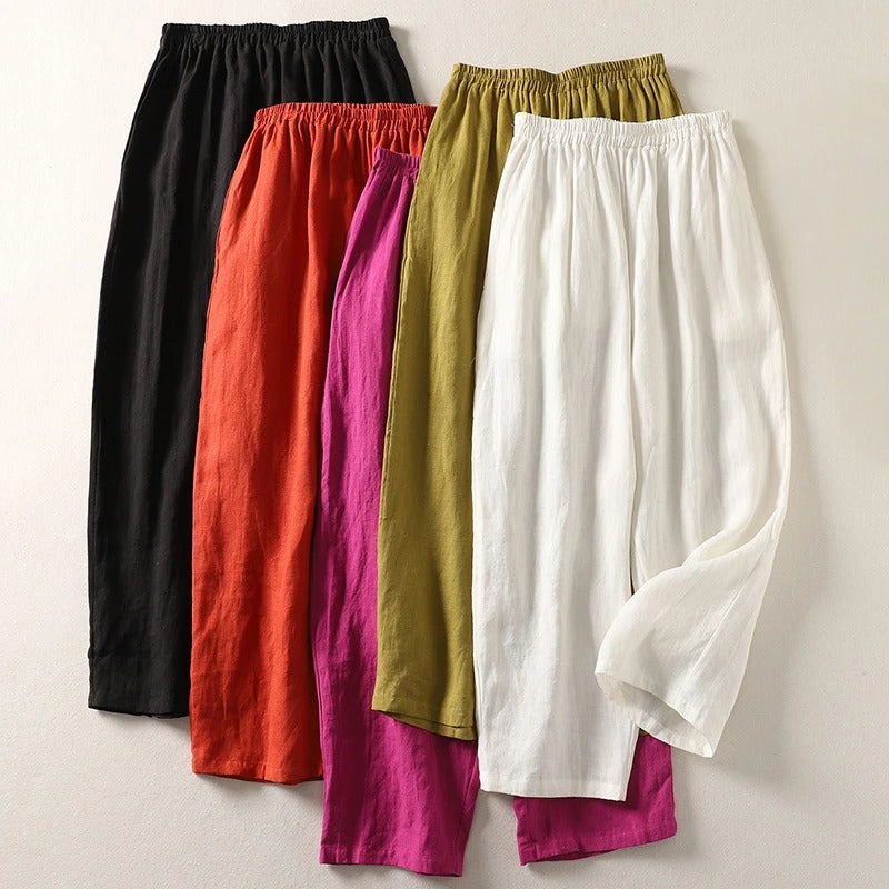 Amalia — Fließende Hose aus Baumwolle und Leinen