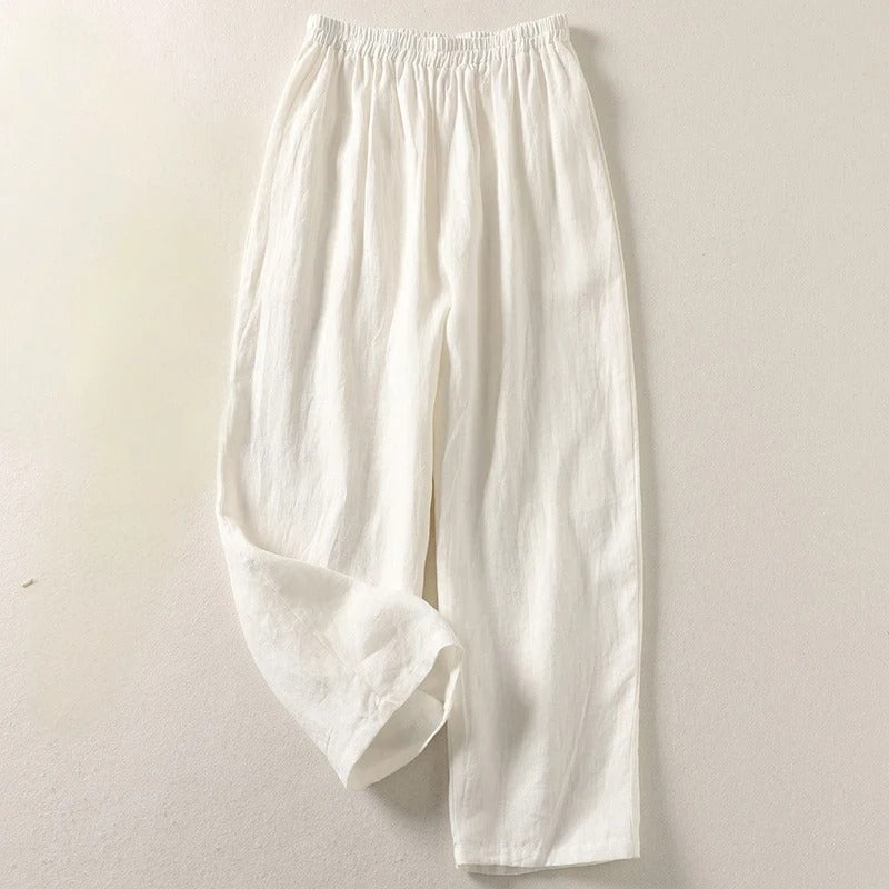 Amalia — Fließende Hose aus Baumwolle und Leinen
