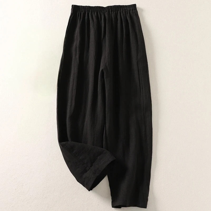 Amalia — Fließende Hose aus Baumwolle und Leinen