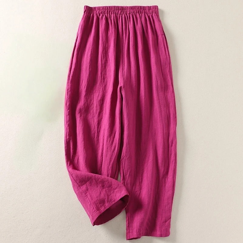 Amalia — Fließende Hose aus Baumwolle und Leinen