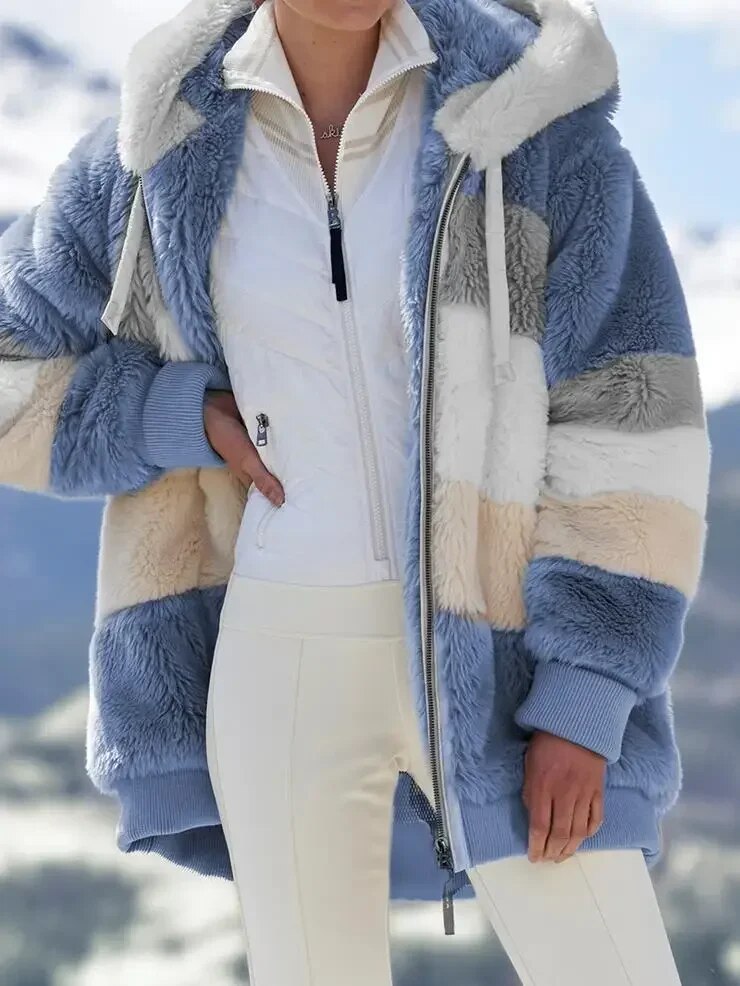 Adelle | Flauschige Farbblock-Kapuzenjacke