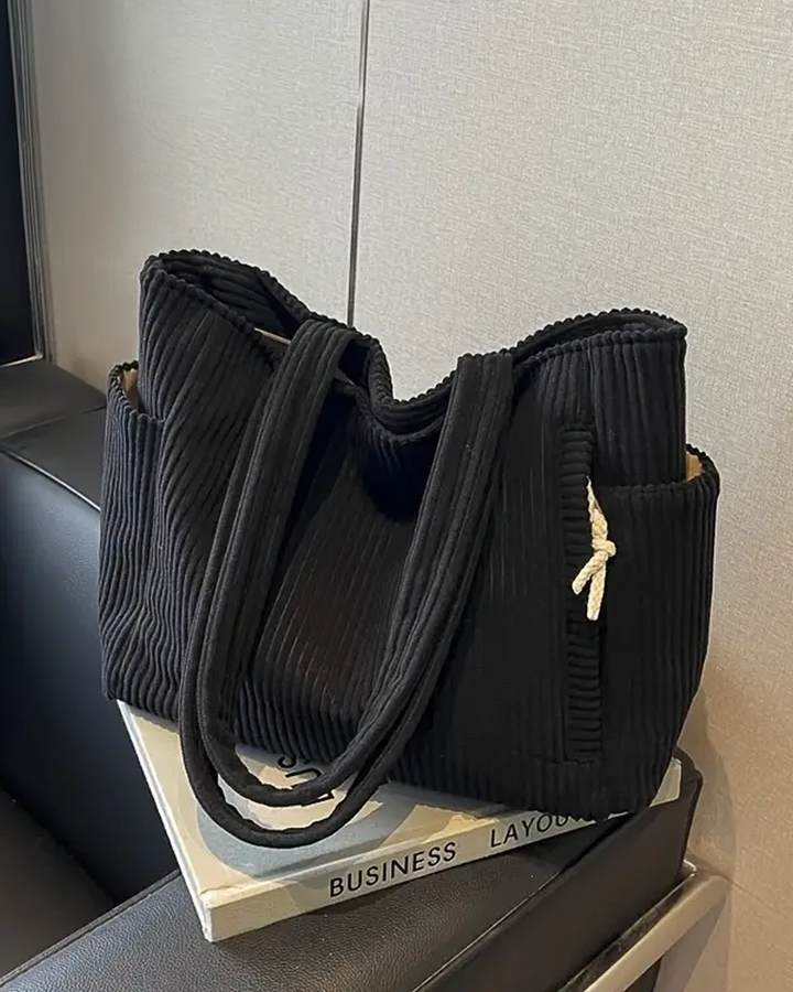 Liva™ | Gerippte Schultertasche mit Kordeldetail