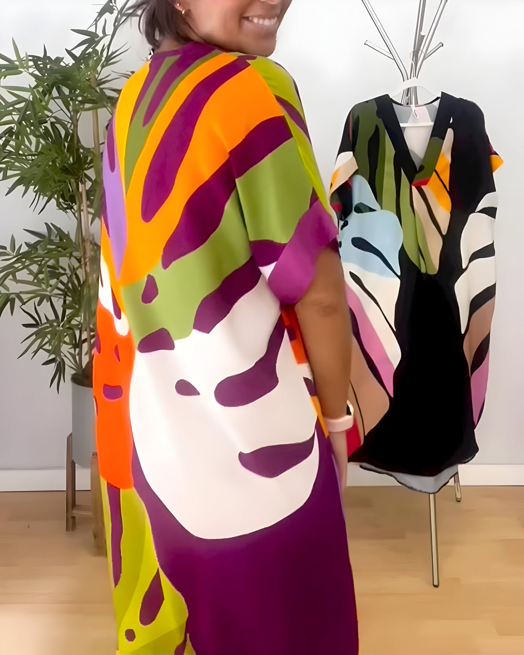 Leafara™ - Lockeres Kleid mit farbenfrohem Blattmuster