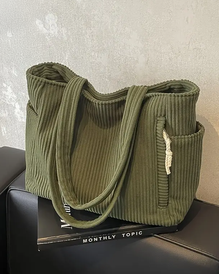 Liva™ | Gerippte Schultertasche mit Kordeldetail