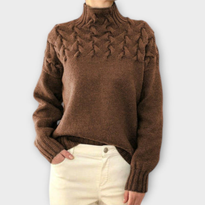 Aurora - Damenpullover mit Zopfstrick-Detail