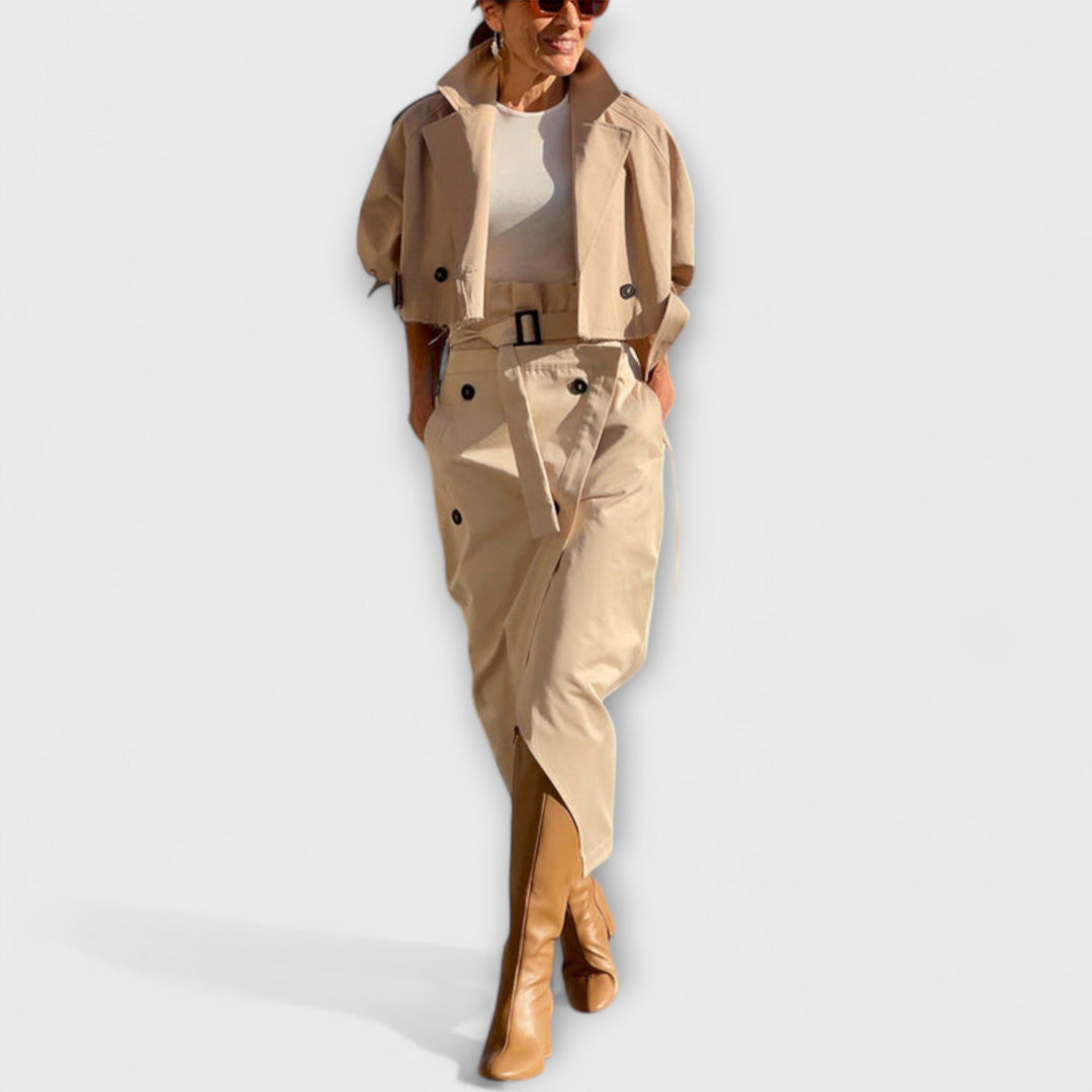 Aurora- Elegante Jacke Midi-Rock mit Taschen