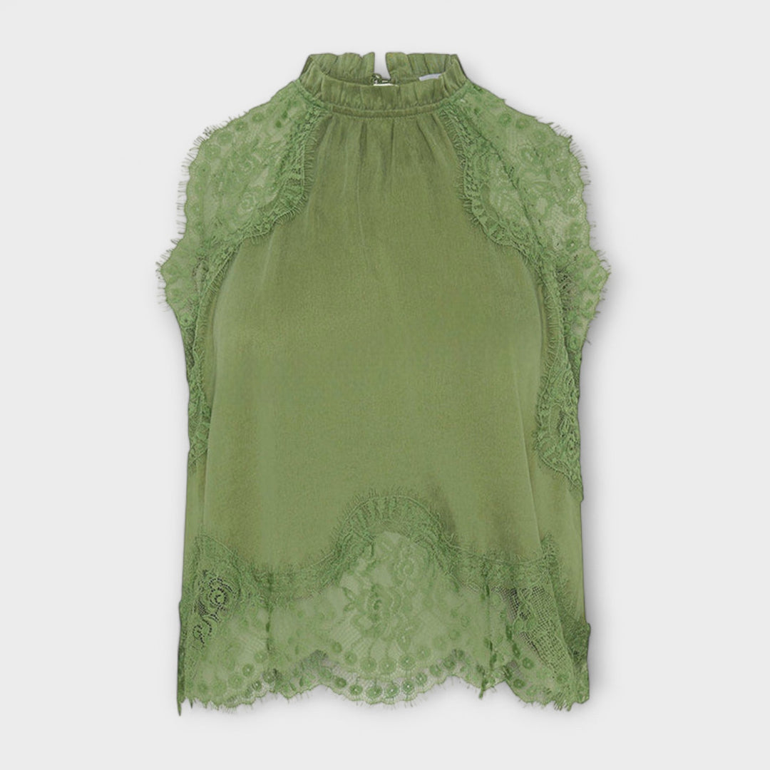 Kaia - Satinbluse mit Spitzenbesatz und plissiertem Ausschnitt im Set