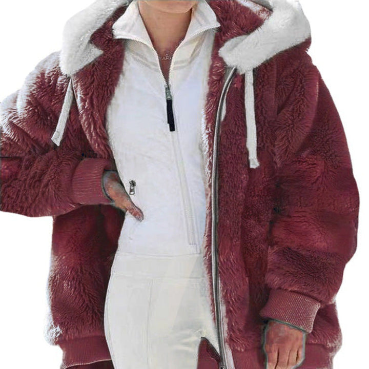 Adelle | Flauschige Farbblock-Kapuzenjacke