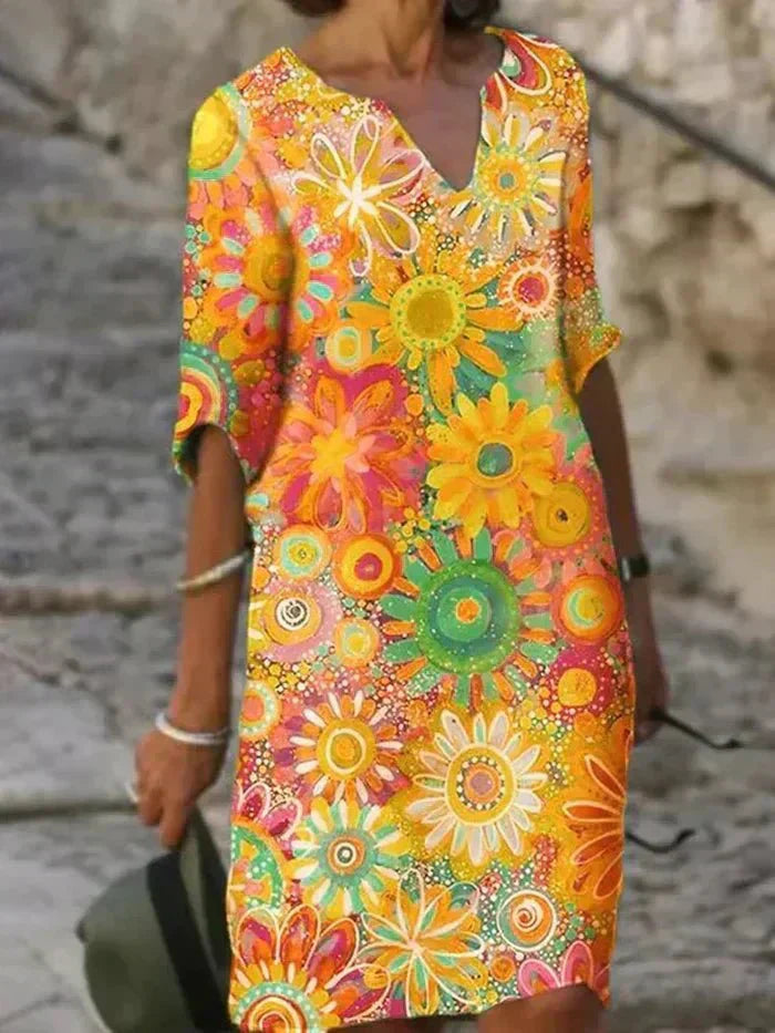 Annie | Lebhaftes Blumen-Midi-Kleid