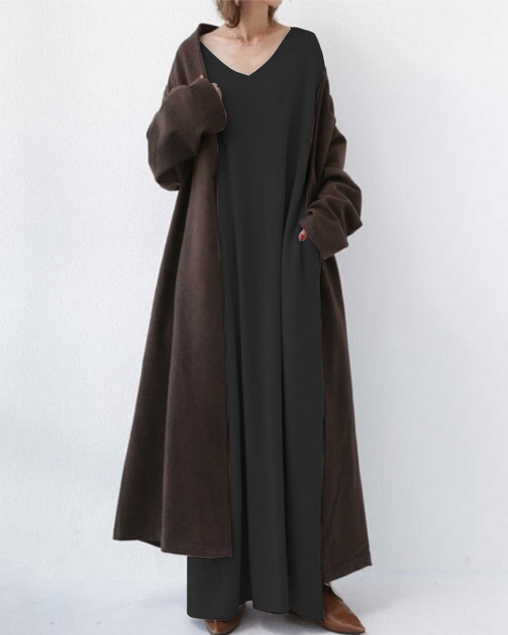 Serenya™ - Modisches Kleid mit langen Ärmeln und V-Ausschnitt
