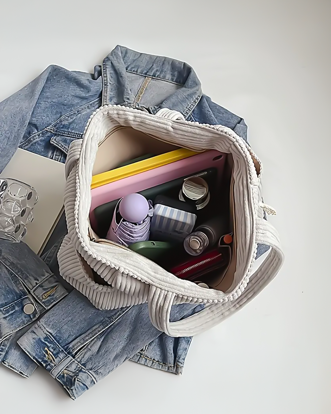 Liva™ | Gerippte Schultertasche mit Kordeldetail