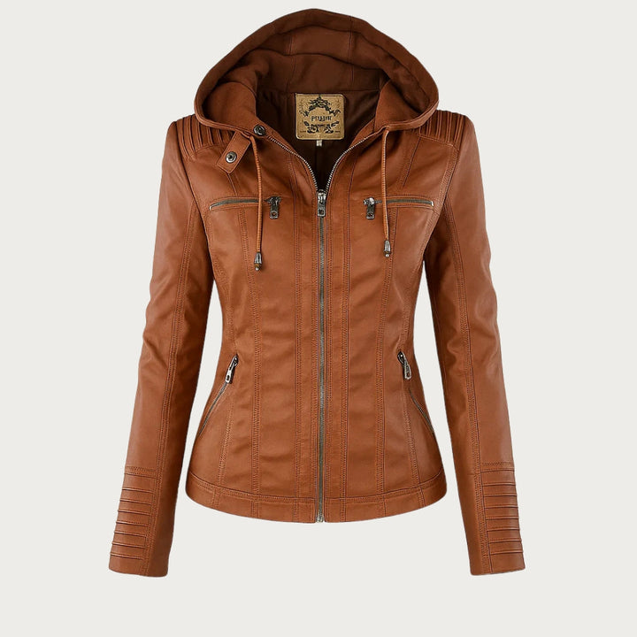 Irene | Elegante Kunstlederjacke mit Kapuze