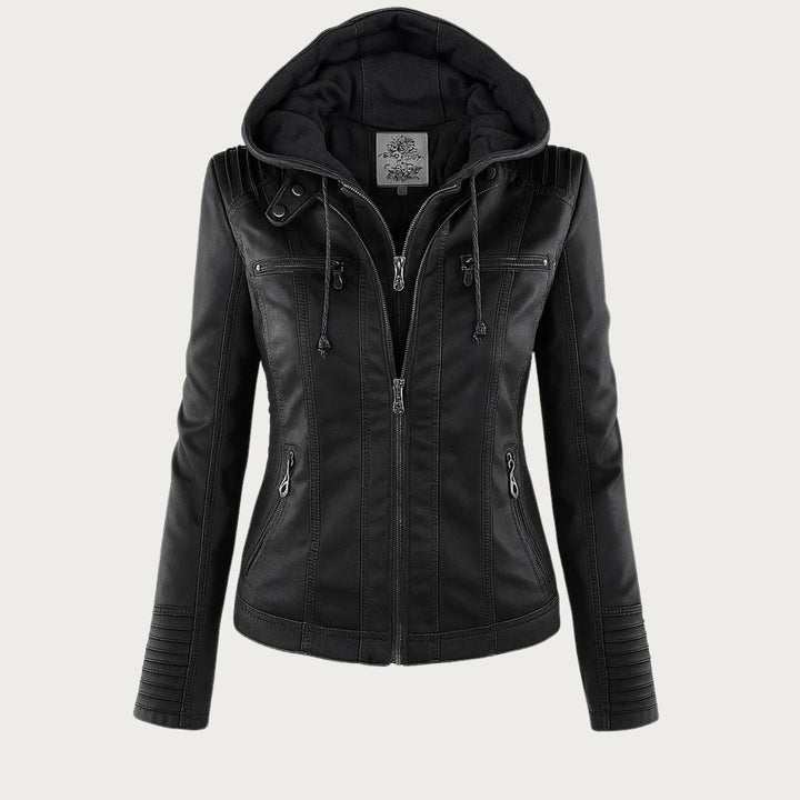 Irene | Elegante Kunstlederjacke mit Kapuze