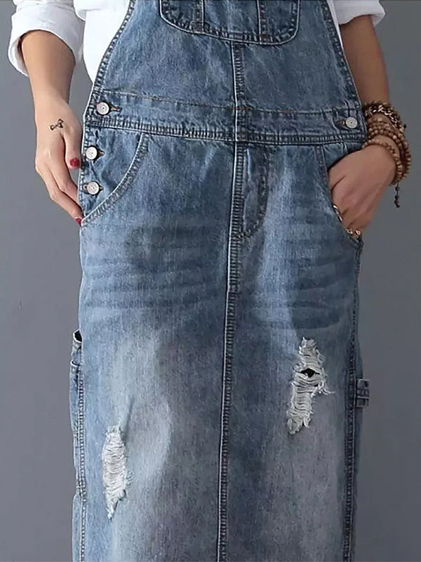 Frayla™ – Abgenutztes Jeanskleid mit Schlitz hinten