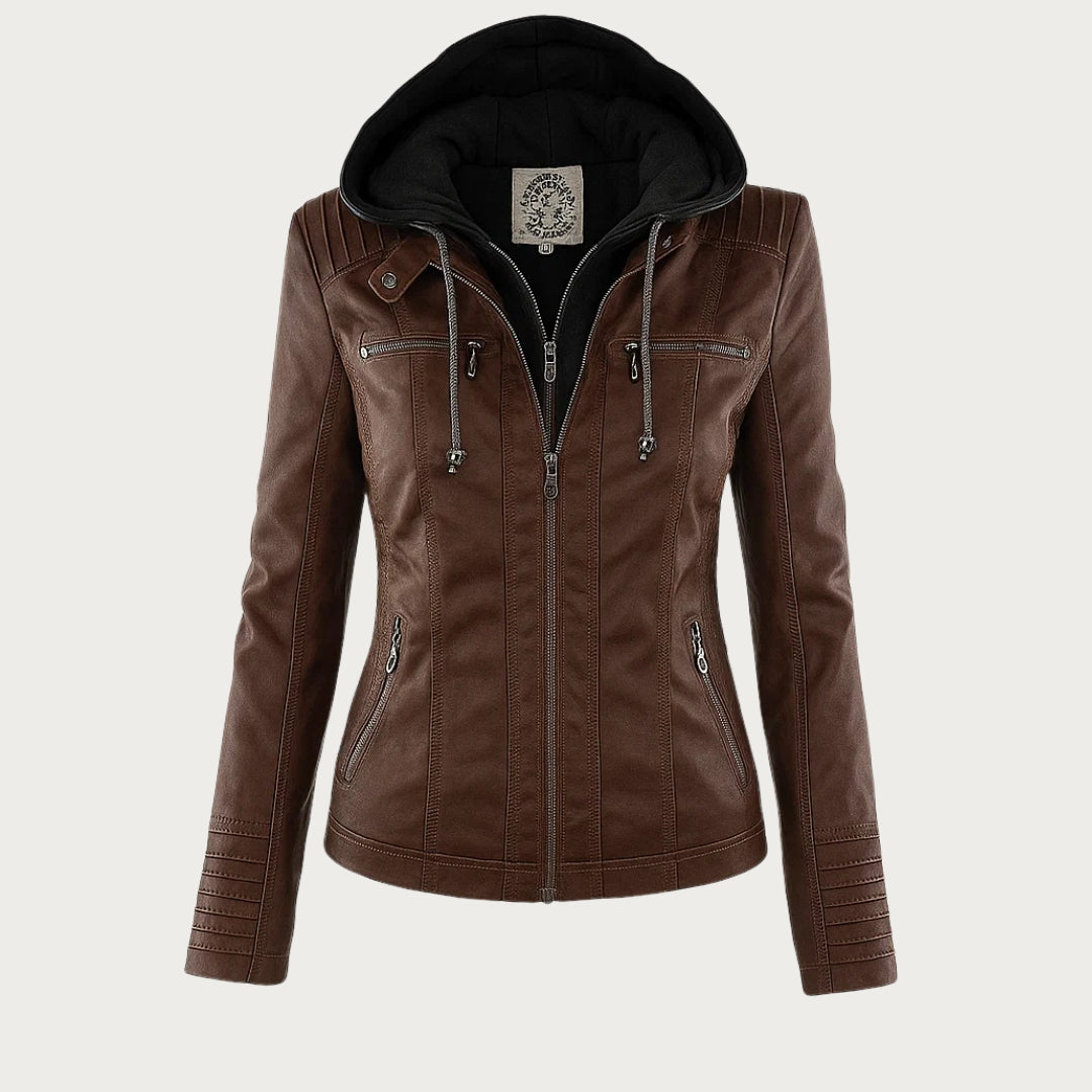 Irene | Elegante Kunstlederjacke mit Kapuze