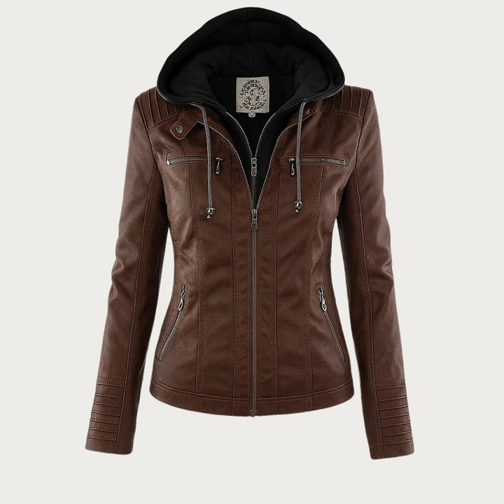 Irene | Elegante Kunstlederjacke mit Kapuze
