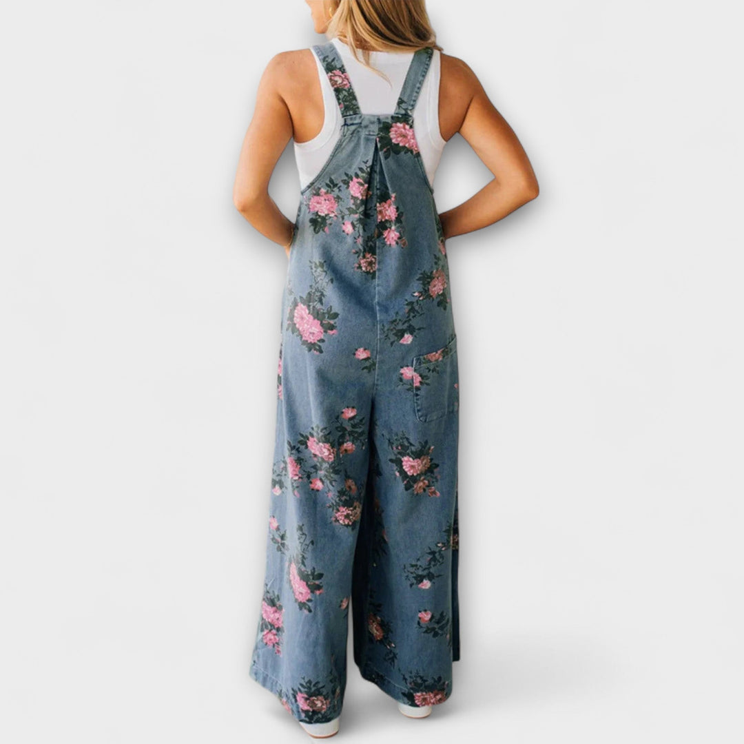 Bethany - Blumenmuster Weite Denim Latzhose