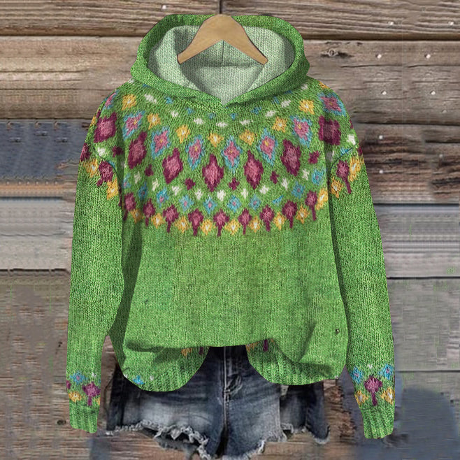 Amira | Warmer Strickpullover mit Kapuze und Norwegermuster