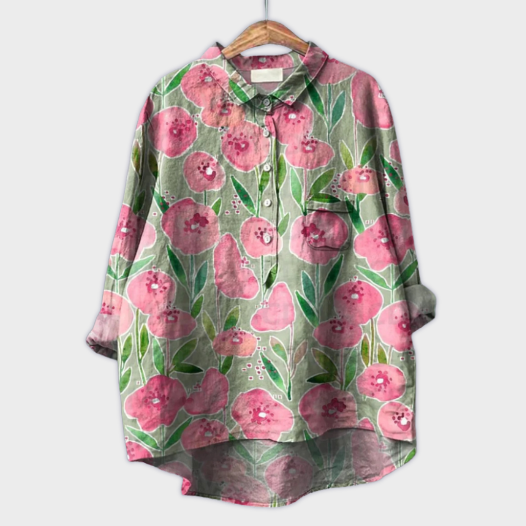 Magdalena - Handgemachte Damenbluse mit floralem Design