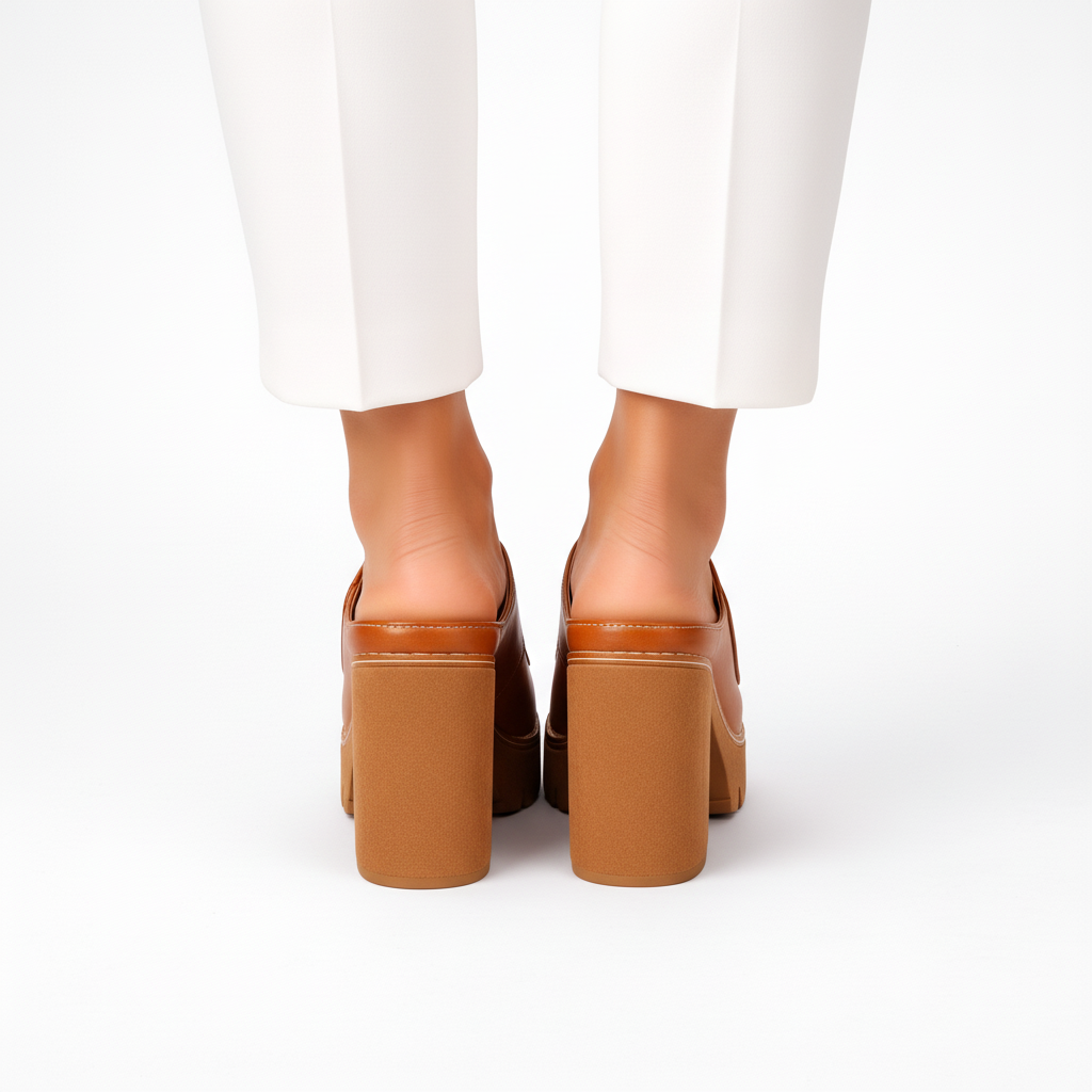 Louise | Leder-Plateau-Mule mit Blockabsatz