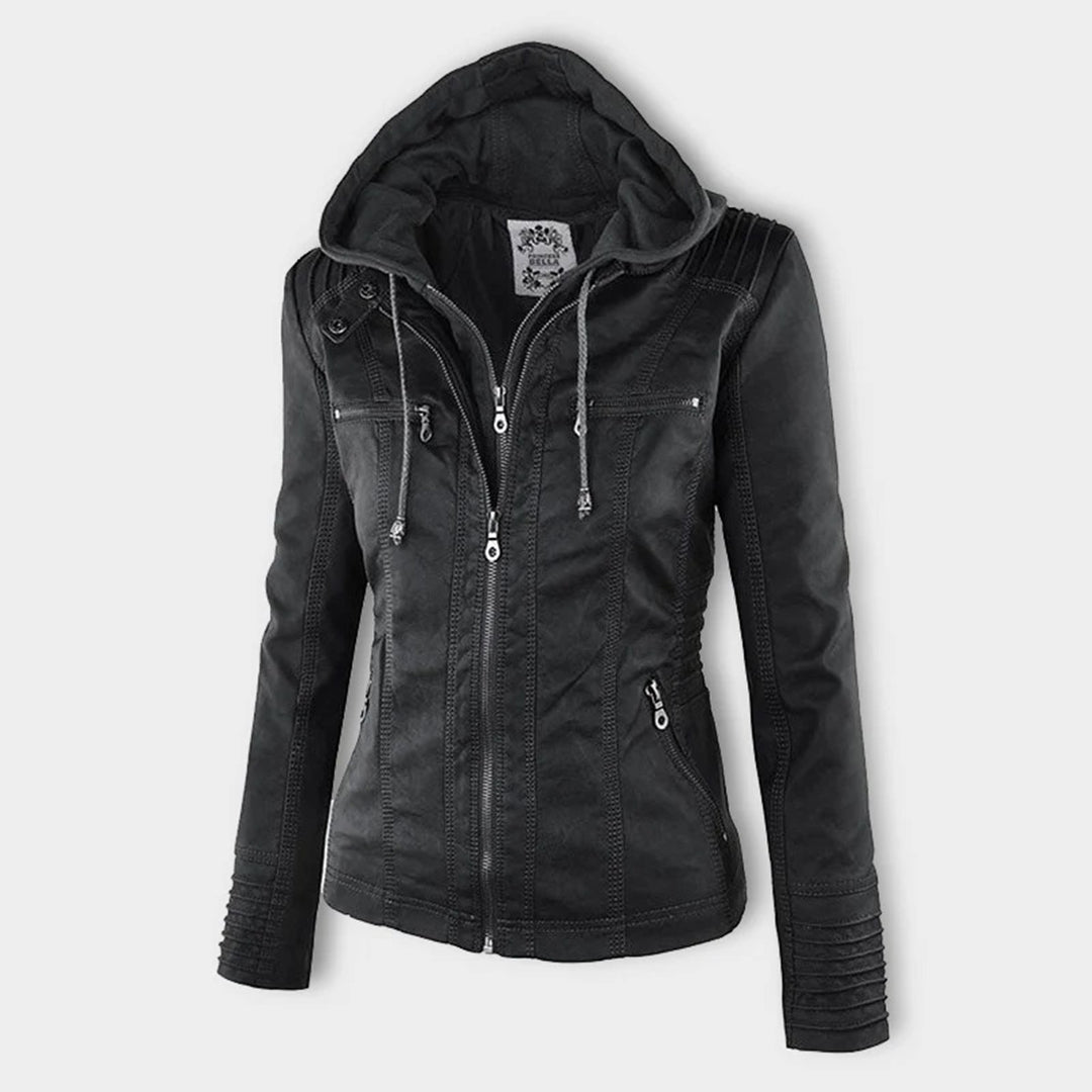 Irene | Elegante Kunstlederjacke mit Kapuze