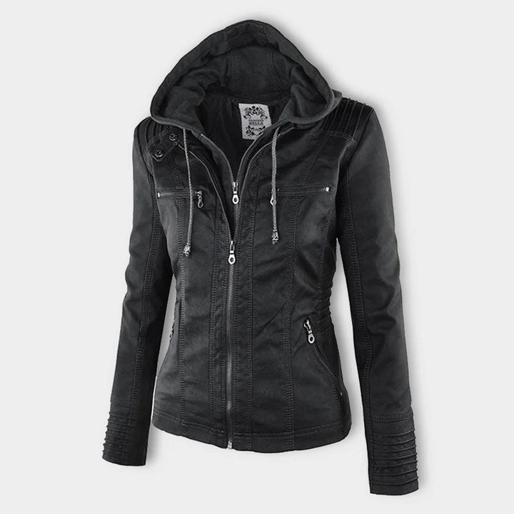 Irene | Elegante Kunstlederjacke mit Kapuze