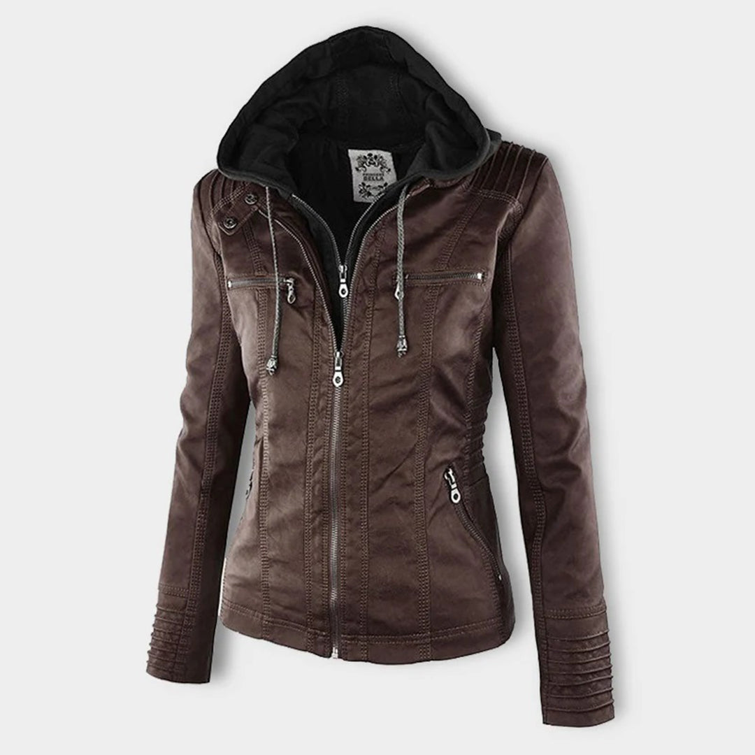 Irene | Elegante Kunstlederjacke mit Kapuze