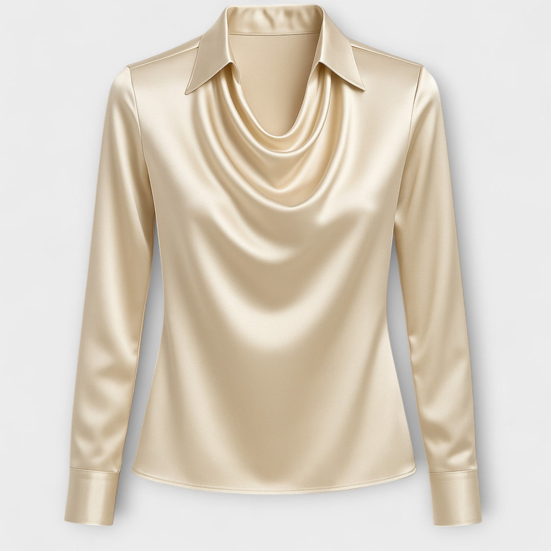 Glänzende Bluse mit gerafftem Kragen