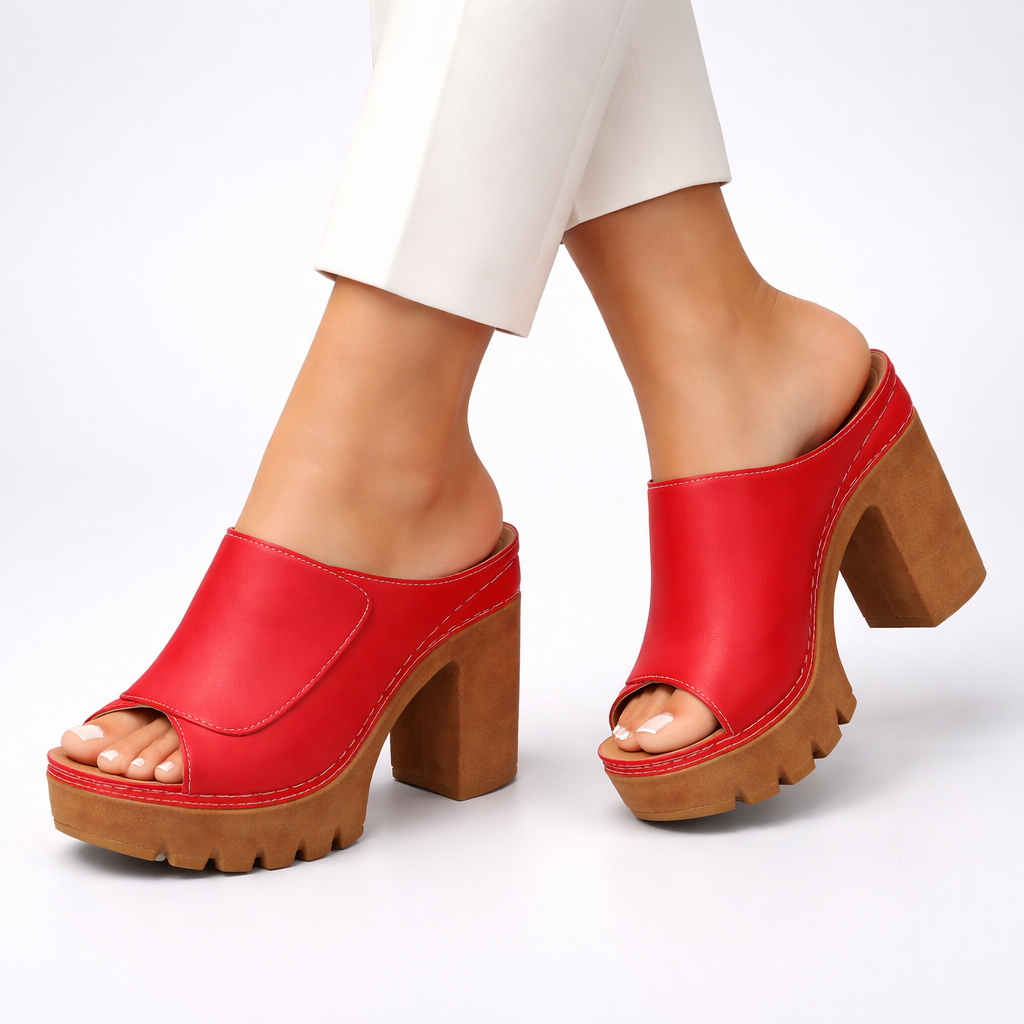 Louise | Leder-Plateau-Mule mit Blockabsatz