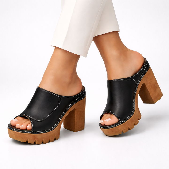 Louise | Leder-Plateau-Mule mit Blockabsatz