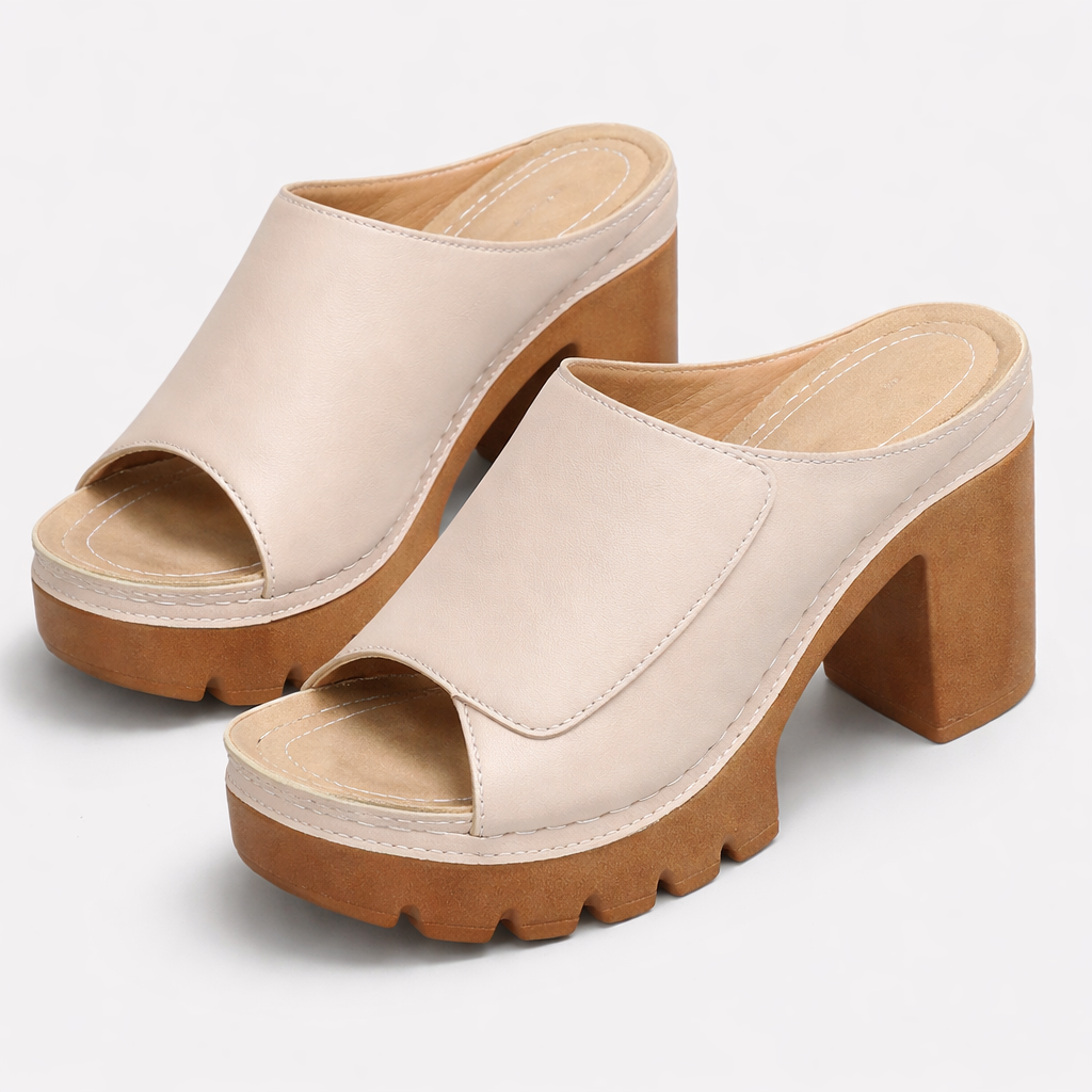 Louise | Leder-Plateau-Mule mit Blockabsatz