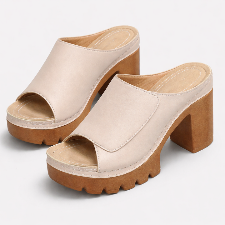 Louise | Leder-Plateau-Mule mit Blockabsatz