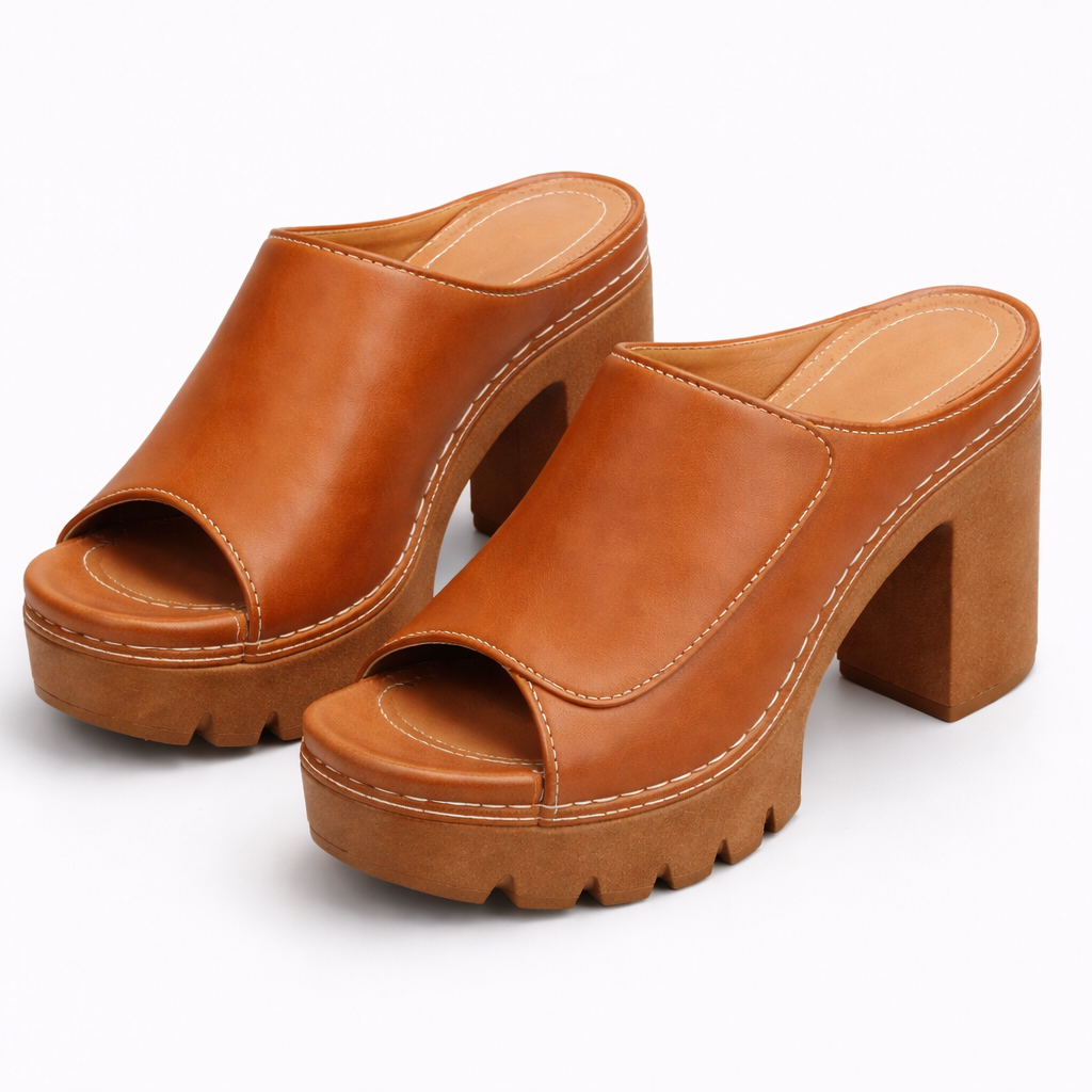 Louise | Leder-Plateau-Mule mit Blockabsatz