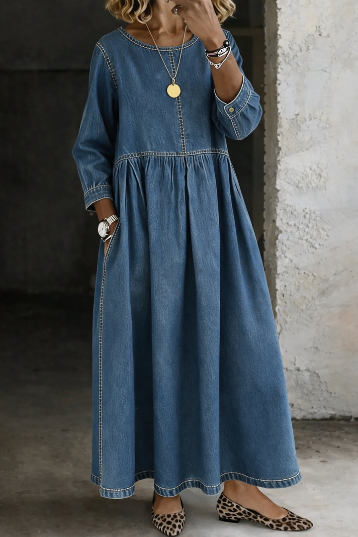 Anna™ | Vintage Denim-Maxikleid