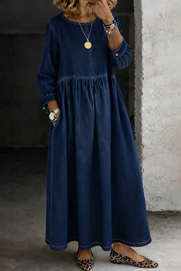 Anna™ | Vintage Denim-Maxikleid