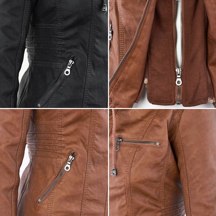 Irene | Elegante Kunstlederjacke mit Kapuze