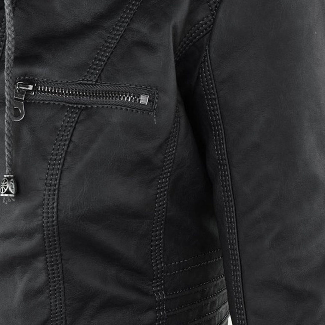 Irene | Elegante Kunstlederjacke mit Kapuze