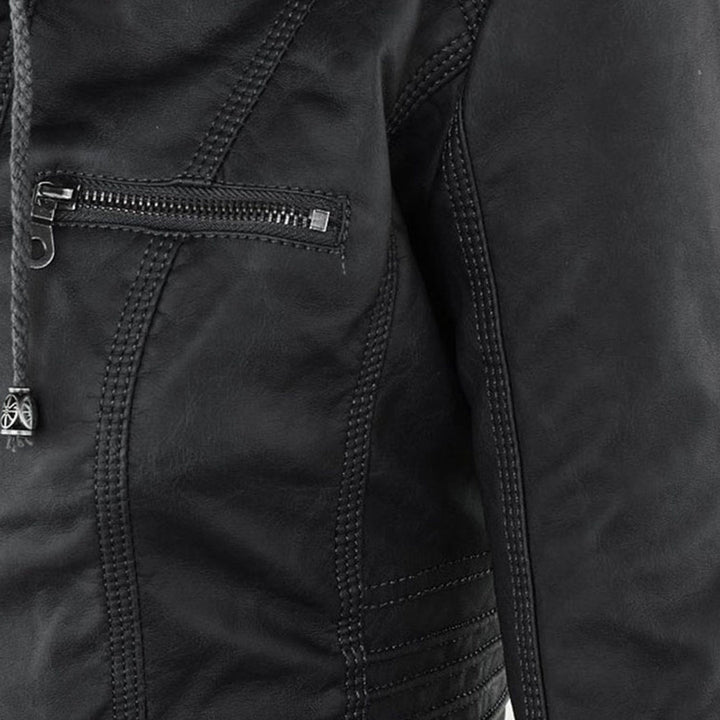Irene | Elegante Kunstlederjacke mit Kapuze