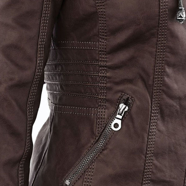Irene | Elegante Kunstlederjacke mit Kapuze