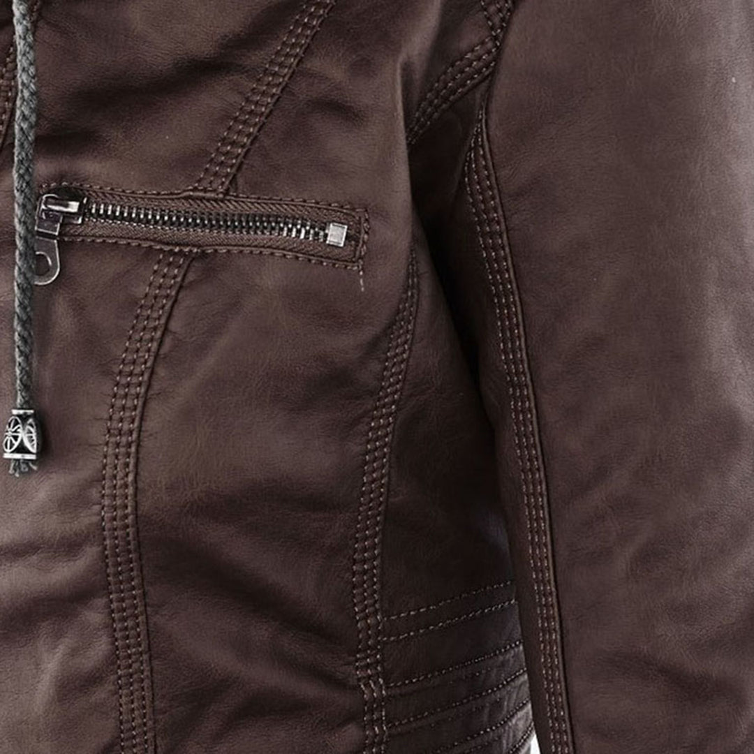 Irene | Elegante Kunstlederjacke mit Kapuze