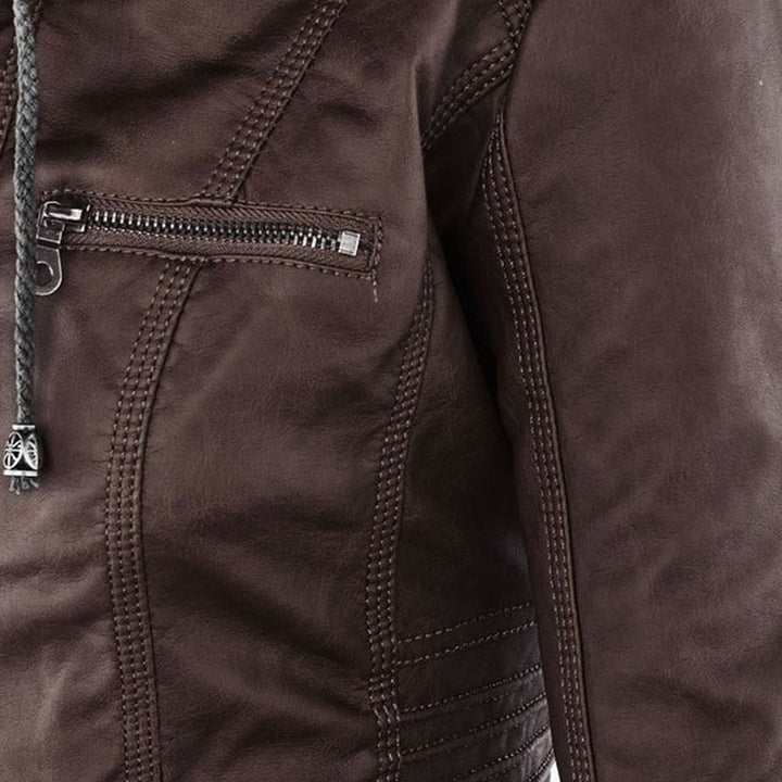 Irene | Elegante Kunstlederjacke mit Kapuze