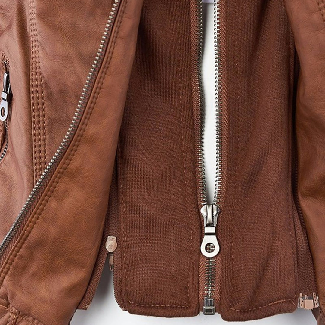 Irene | Elegante Kunstlederjacke mit Kapuze