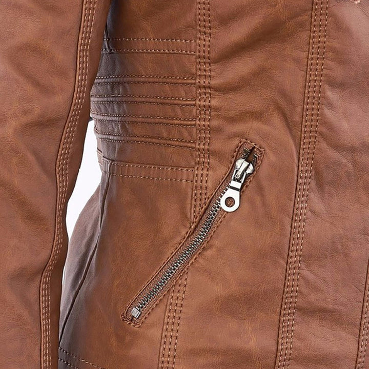 Irene | Elegante Kunstlederjacke mit Kapuze