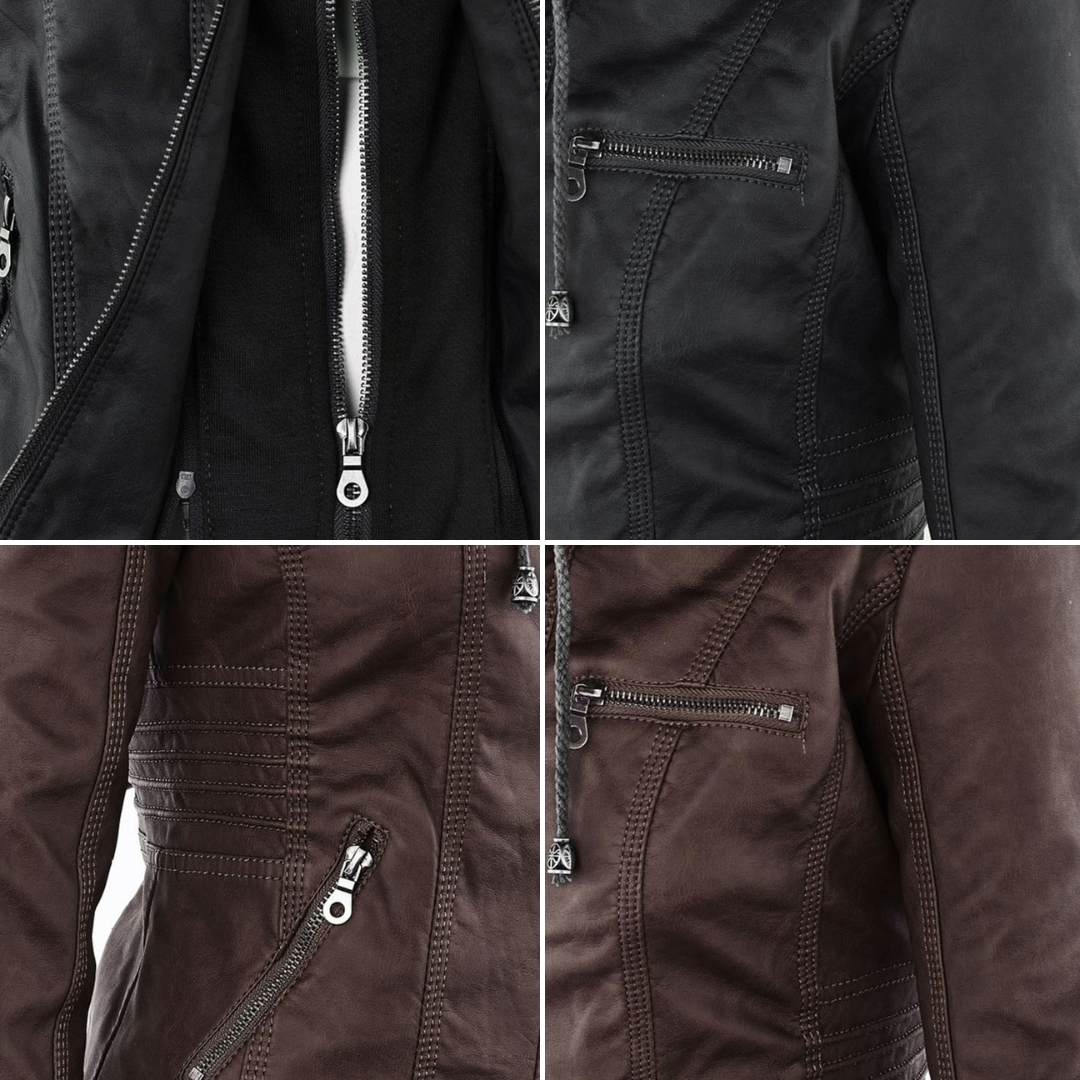 Irene | Elegante Kunstlederjacke mit Kapuze