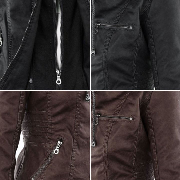 Irene | Elegante Kunstlederjacke mit Kapuze