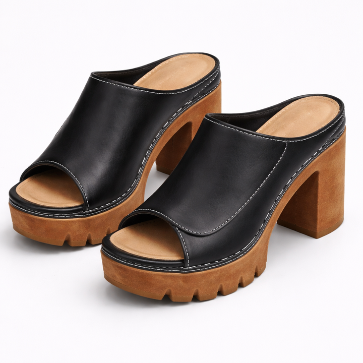 Louise | Leder-Plateau-Mule mit Blockabsatz
