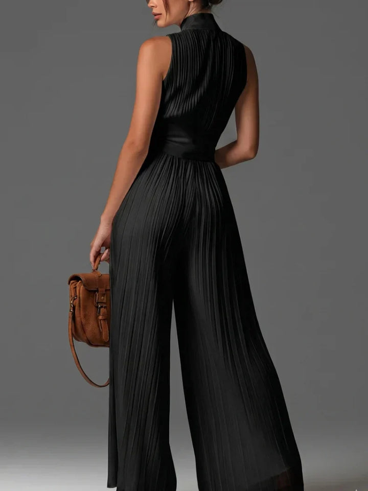 Zakira | Plissierter Halter-Neck Weitbeiniger Jumpsuit
