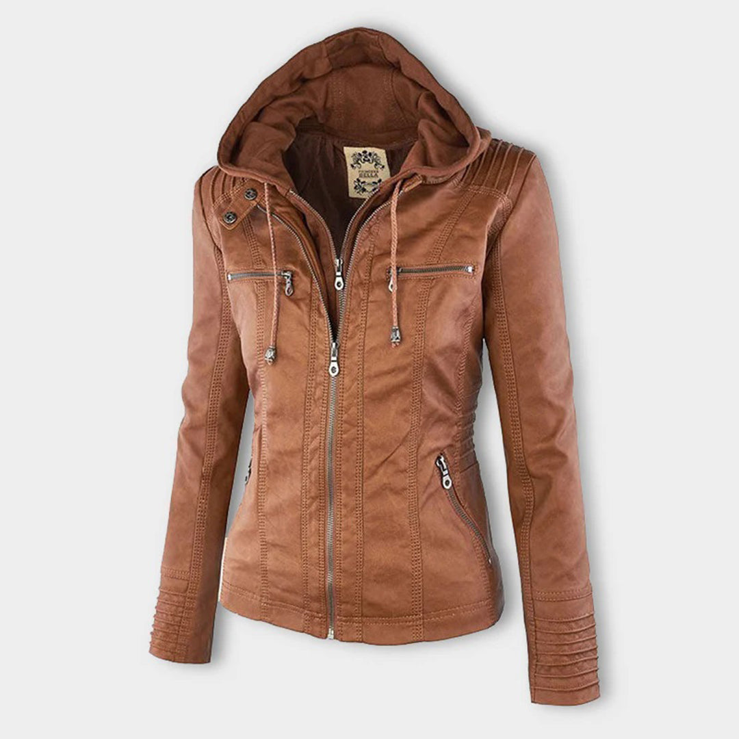 Irene | Elegante Kunstlederjacke mit Kapuze